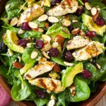 Cranberry Avocado Spinach Salad with Chicken and Orange Poppy Seed Dressing