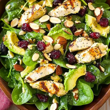 Cranberry Avocado Spinach Salad with Chicken and Orange Poppy Seed Dressing