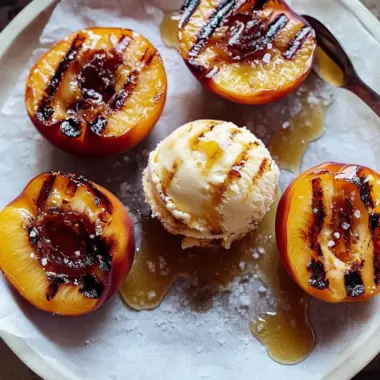 Grilled Peaches with Vanilla Ice Cream