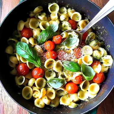 Orecchiette with Cherry Tomatoes, Mozzarella & Basil Pesto