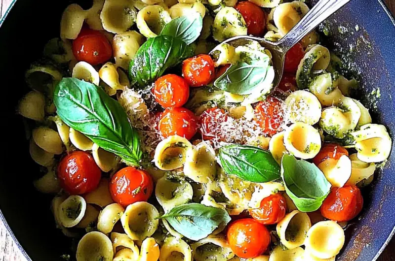 Orecchiette with Cherry Tomatoes, Mozzarella & Basil Pesto
