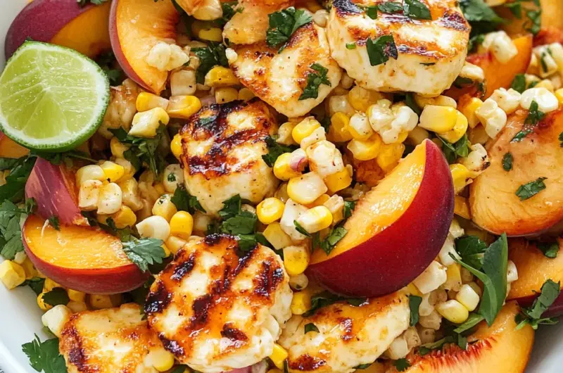 Summer Peach Corn & Halloumi Salad