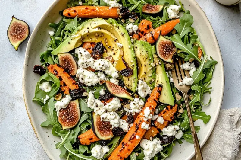 Carrot Arugula Salad with Fig, Goat Cheese & Avocado
