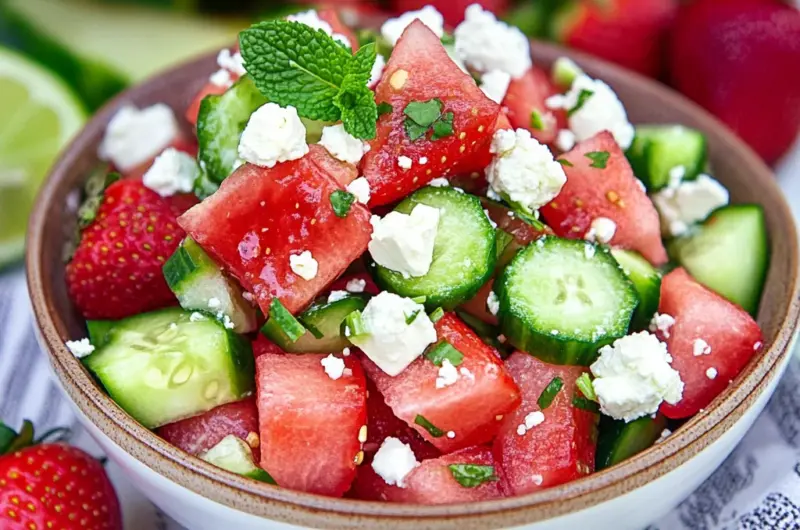 Cucumber Watermelon Strawberry Salad