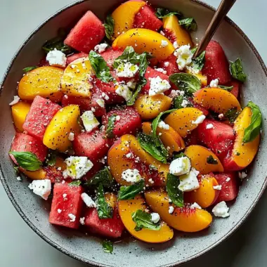 Refreshing and Juicy Watermelon Peach Salad for Hot Summer Days