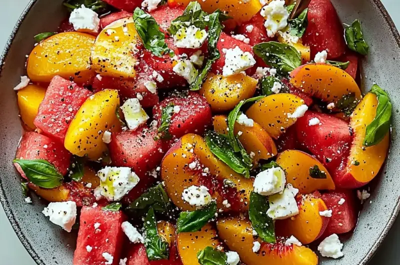 Refreshing and Juicy Watermelon Peach Salad for Hot Summer Days