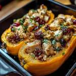 Sweet and Savory Honey Roasted Butternut Squash Stuffed with Chicken
