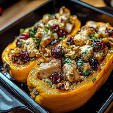 Sweet and Savory Honey Roasted Butternut Squash Stuffed with Chicken