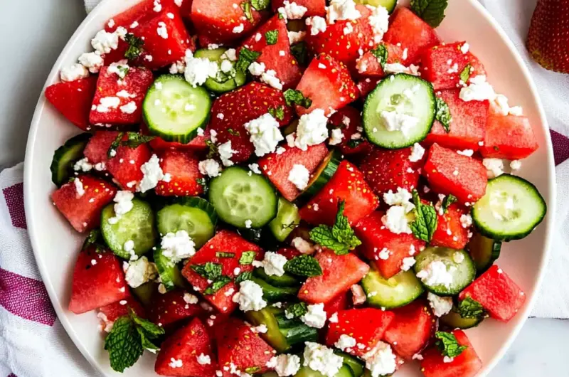 Watermelon Strawberry Cucumber Salad