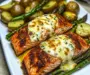Baked Cajun Salmon with Cheesy Asparagus & Garlic Potatoes