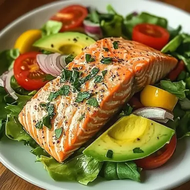 Baked Salmon Fillet with Avocado & Tomato Salad