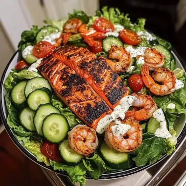 Blackened Salmon & Shrimp Salad