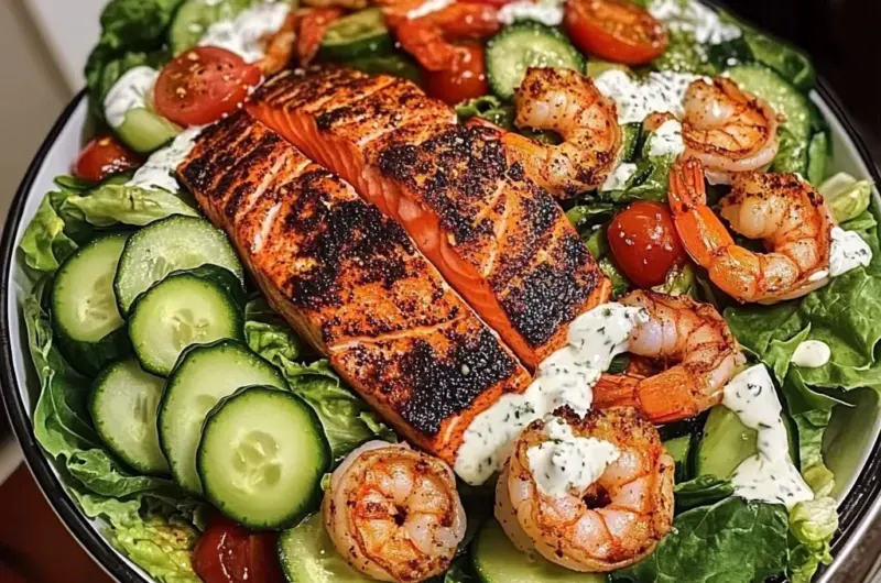 Blackened Salmon & Shrimp Salad