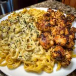 Cajun Chicken Bites with Cheesy Alfredo Linguine