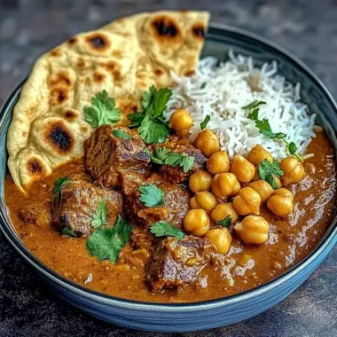 Coconut Lamb Curry with Chickpeas and Garlic Naan