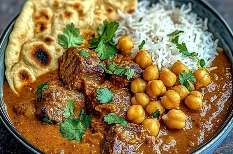 Coconut Lamb Curry with Chickpeas and Garlic Naan