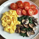 Colorful Scrambled Eggs with Mushrooms, Spinach & Tomatoes