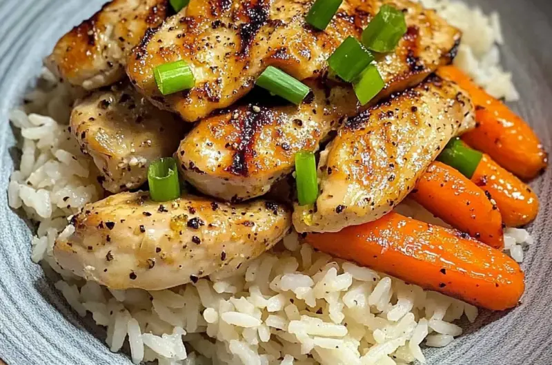 Garlic Butter Chicken Bowl with Roasted Carrots & Rice