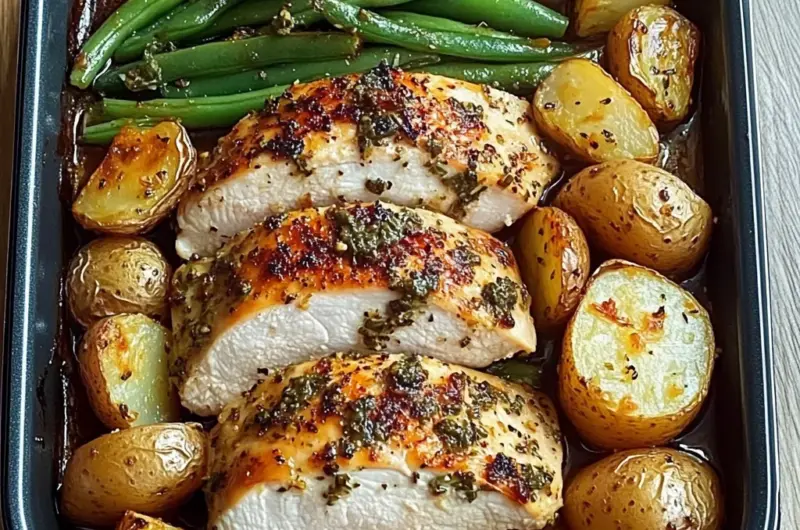 Garlic Herb Chicken with Roasted Potatoes & Green Beans