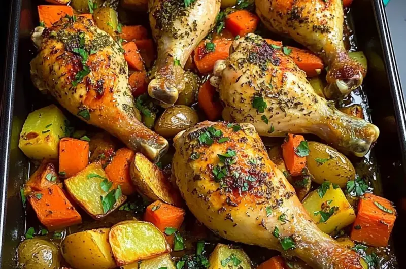 Herb Roasted Chicken Drumsticks with Veggies