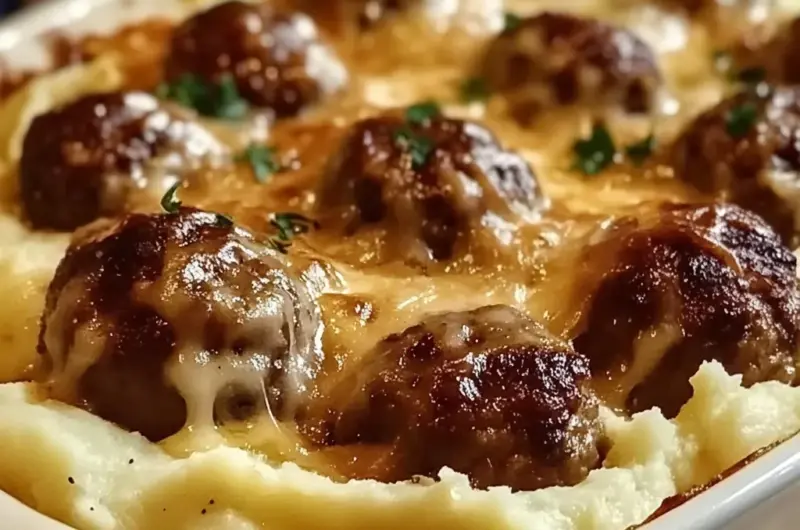 Meatball & Mashed Potato Bake