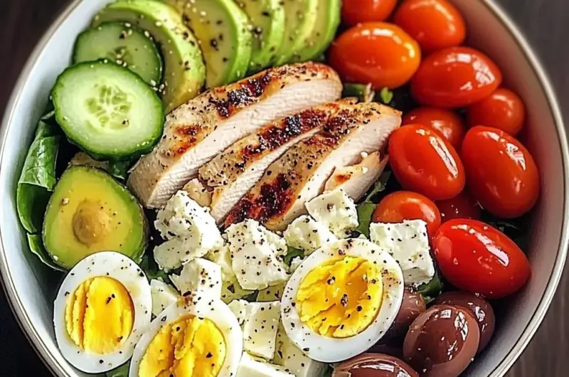 Mediterranean Chicken & Egg Salad Bowl with Avocado & Feta