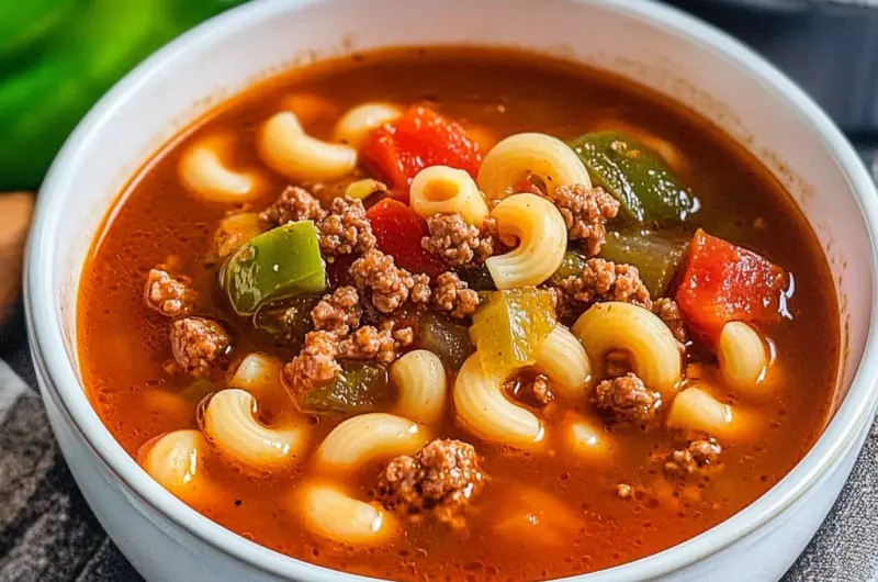 One Pot Beef and Tomato Macaroni Soup