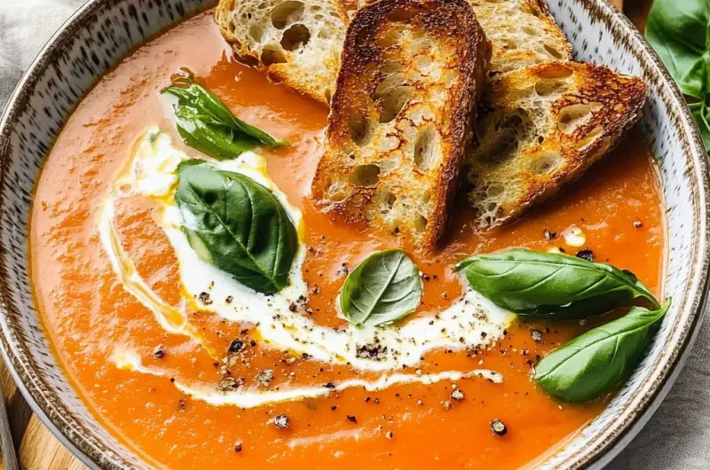 Roasted Tomato Soup with Crispy Gruyère Toasts