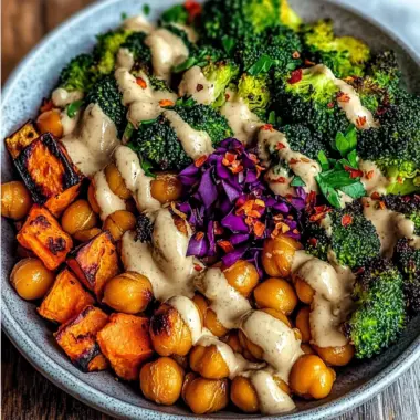 Roasted Veggie & Chickpea Bowls with Maple Dijon Tahini Dressing
