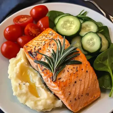 Rosemary Salmon with Mashed Potatoes & Fresh Garden Salad