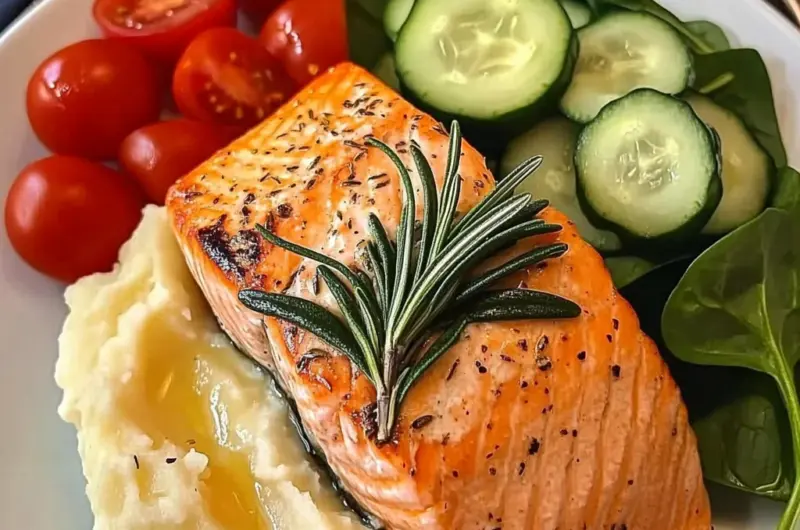 Rosemary Salmon with Mashed Potatoes & Fresh Garden Salad