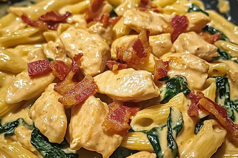 Zesty Honey BBQ Chicken Pasta with Creamy Bacon & Spinach