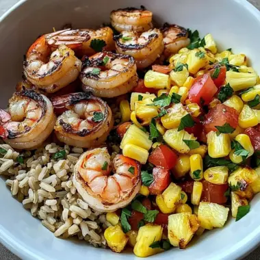 Zesty Shrimp Bowl with Brown Rice & Pineapple Corn Salsa