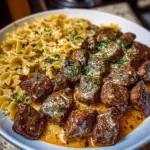 Beef and Bowtie Pasta in Cheddar Sauce