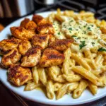 Cajun Chicken Bites with Cheesy Penne Parmesan Sauce