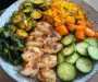 Colorful Chicken Veggie Plate with Carrot Rice & Salad