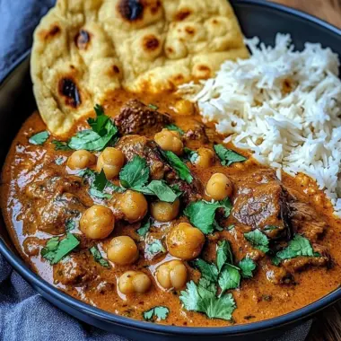 Creamy Coconut Beef and Chickpea Curry with Fresh Garlic Naan