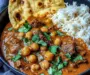 Creamy Coconut Beef and Chickpea Curry with Fresh Garlic Naan
