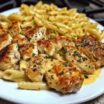 Creamy Garlic Butter Chicken with Cheesy Penne and Parmesan Sauce