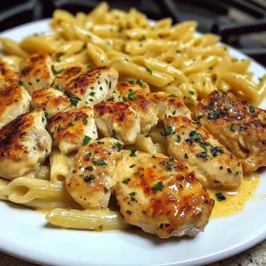 Creamy Garlic Butter Chicken with Cheesy Penne and Parmesan Sauce