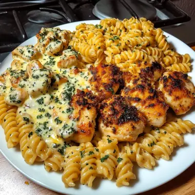 Creamy Garlic Chicken and Rotini with Mozzarella Alfredo