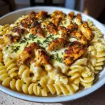Creamy Mozzarella Alfredo with Garlic Chicken Twisted Pasta