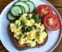 Creamy Scrambled Egg Toast with Fresh Cucumber & Tomato Slices