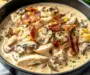 Creamy Slow Cooker Chicken turkey Bacon Stroganoff with Mushrooms & Herbed Noodles