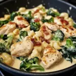 Decadent Garlic Butter Chicken Alfredo with Spinach, Bacon & Broccoli