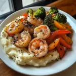 Garlic Butter Shrimp with Sautéed Veggies & Creamy Mashed Potatoes