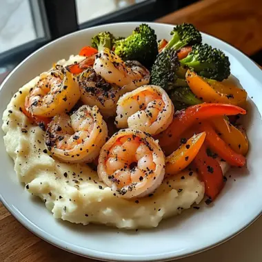 Garlic Butter Shrimp with Sautéed Veggies & Creamy Mashed Potatoes