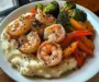 Garlic Butter Shrimp with Sautéed Veggies & Creamy Mashed Potatoes