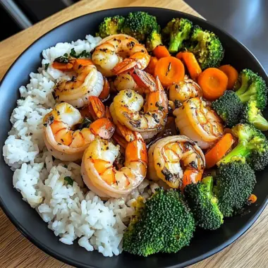 Garlic Butter Shrimp with Steamed Rice & Mixed Vegetables
