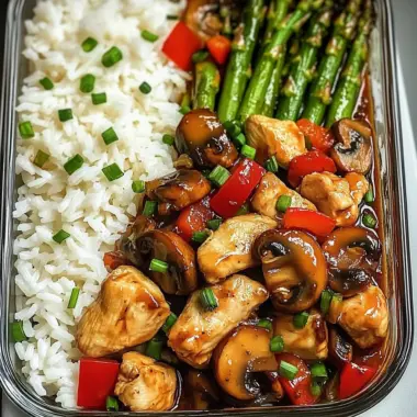 Garlic Chicken & Mushroom Stir-Fry with Asparagus & Rice